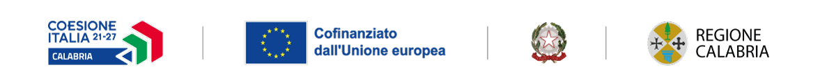 Loghi del PR Calabria FESR FSE+ 2021-2027: Coesione Italia, Unione europea, Repubblica Italiana e Regione Calabria